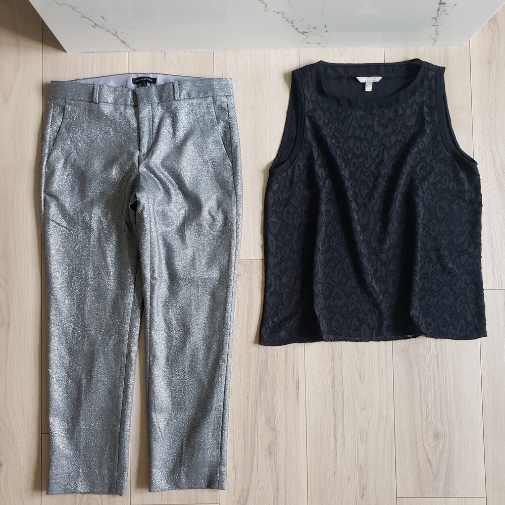 Banana Republic Outfit‎ Set Womens 6 Metallic Avery Pants Sheer Top